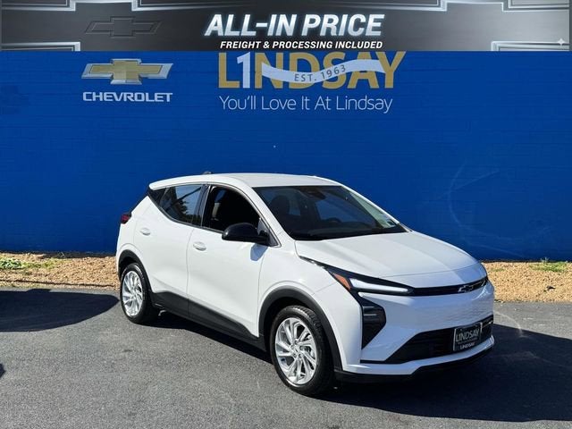2027 Chevrolet Bolt LT in Summit White — front three-quarter view