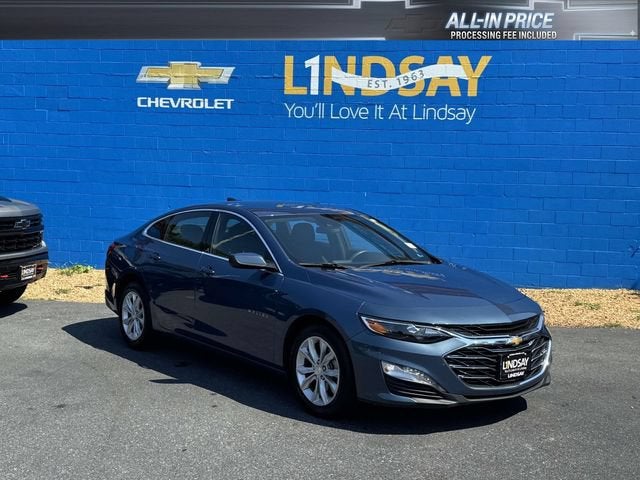 2024 Chevrolet Malibu 1LT in Lakeshore Blue Metallic — front three-quarter view