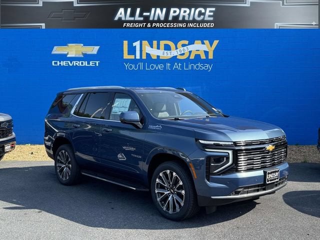 2026 Chevrolet Tahoe High Country in Lakeshore Blue Metallic — front three-quarter view