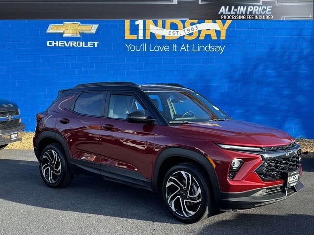 2024 Chevrolet Trailblazer RS in Crimson Metallic — front three-quarter view